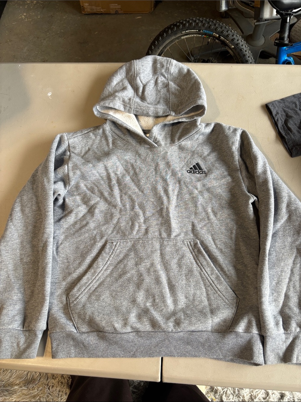 adidas Light Gray Hooded Sweatshirt with Kangaroo Pocket